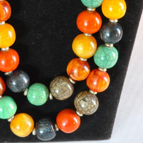 VTG Multi-Color Lucite Gumball Graduated Beaded Double Necklace Sterling Clasp - Picture 2 of 12